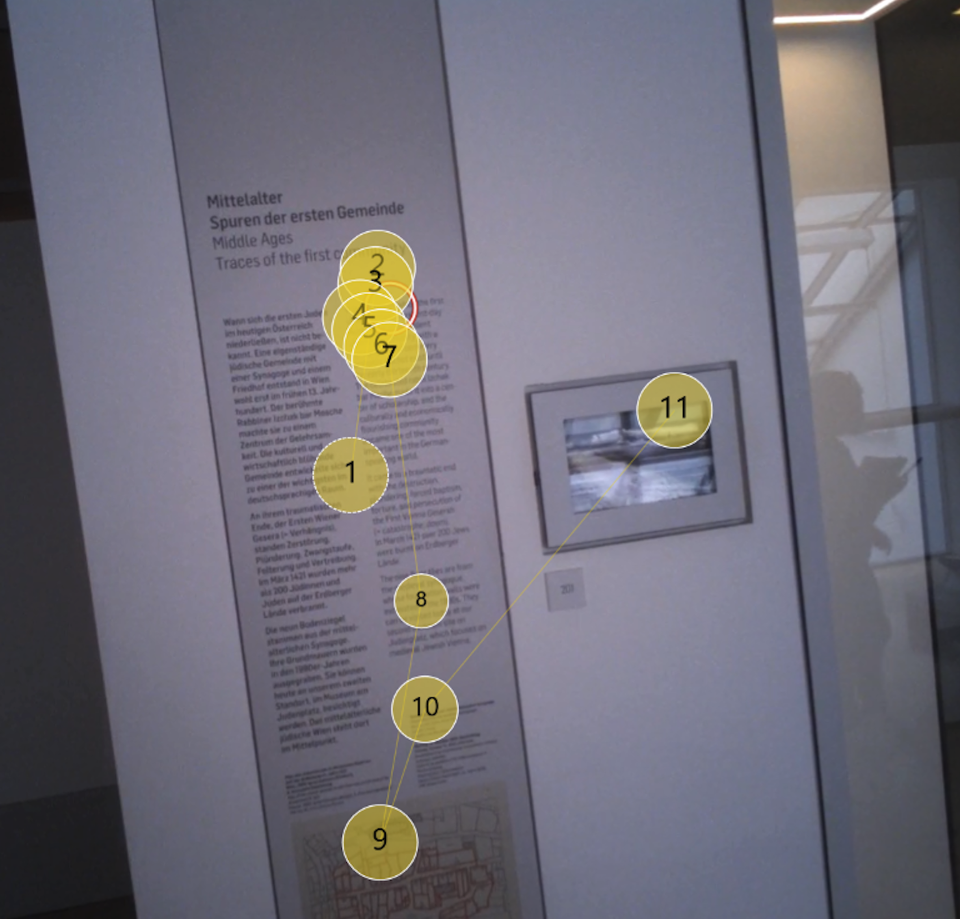 Blickverlauf auf Text und Bild einer Ausstellungstafel