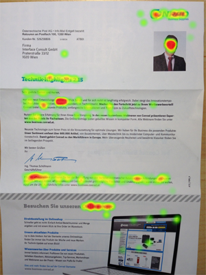 Blickdichte auf einem Direktmailing