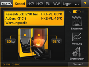 Touchscreen-Oberfläche zur Steuerung eines Heizkessels